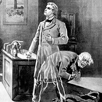 An illustration of Dr. Jekyll transforming into Mr. Hyde