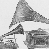 Grabado de un fonógrafo y un gramófono.
