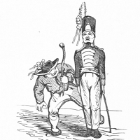 A soldier being mocked by a man