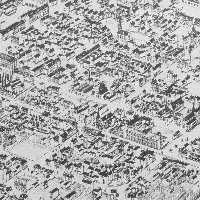 An aerial view of city blocks
