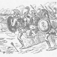 Soldiers in antique armor with spears