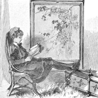 A woman reading next to a painting