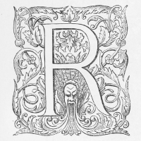 An ornate illustrated character R