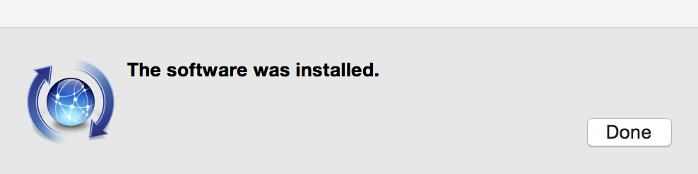 Popup message stating the software was installed