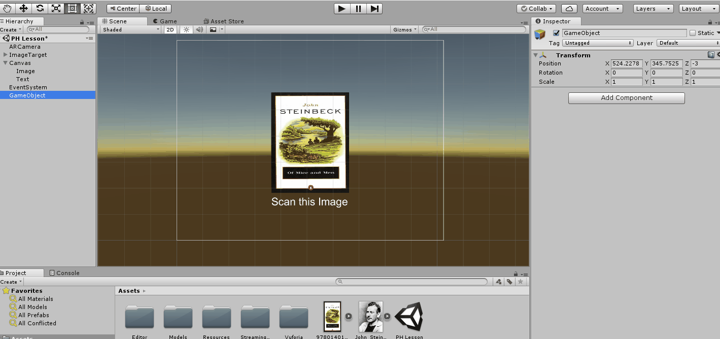 Create a Finder game object to hold your Image and Text game objects.