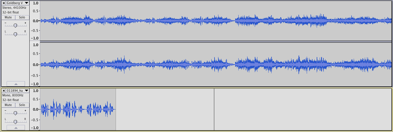 Two tracks loaded into Audacity