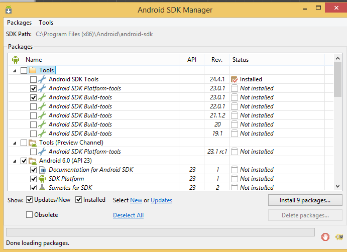 Install packages within the Android SDK manager.