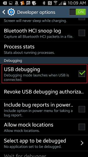 Make sure that 'USB Debugging' is enabled.