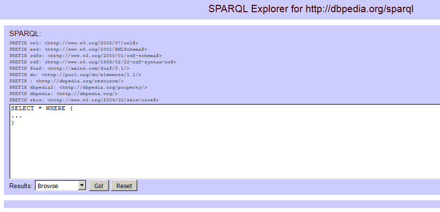snorql's default query box, with some prefixes declared for you