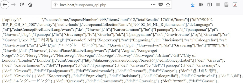 JSON data from Europeana API on your local web server