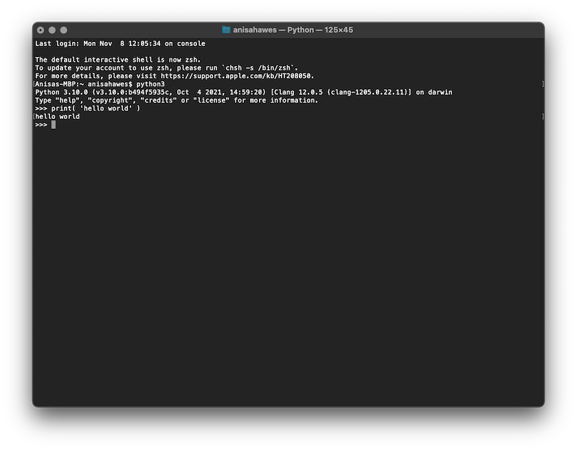 Python Shell in Mac Terminal