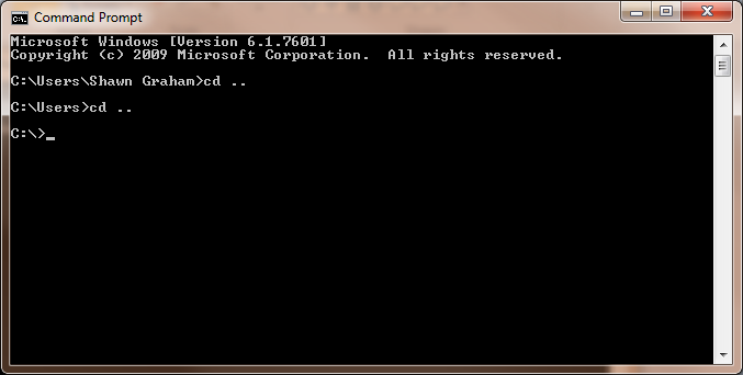 Figure 5: Navigating to the C:\ Directory in Command Prompt