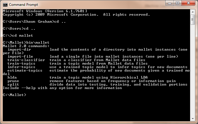 Figure 6: Command Prompt MALLET Installed