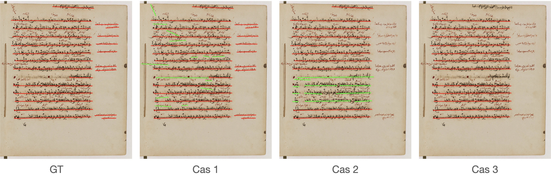 Trois exemples de détection de lignes dans un manuscrit
