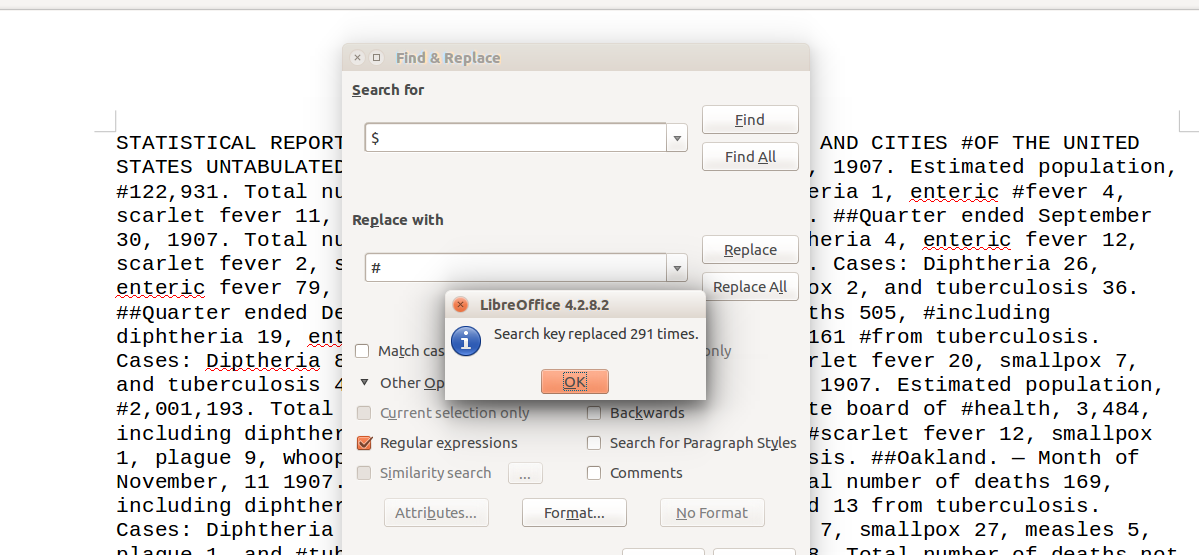 Figure 3: The 'More Options' tab in Open Office Find & Replace
