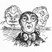 Três cabeças de caricatura