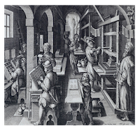 An image of printmaking in Europe using movable type