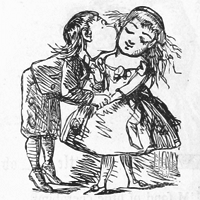 A young man kissing a young woman on the cheek