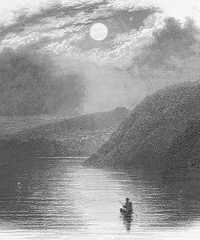 Barco y reflejo de la luna en un lago