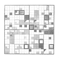 Abstract geometric composition on a grid, with overlapping squares and rectangles in a pattern resembling a mosaic or chart.