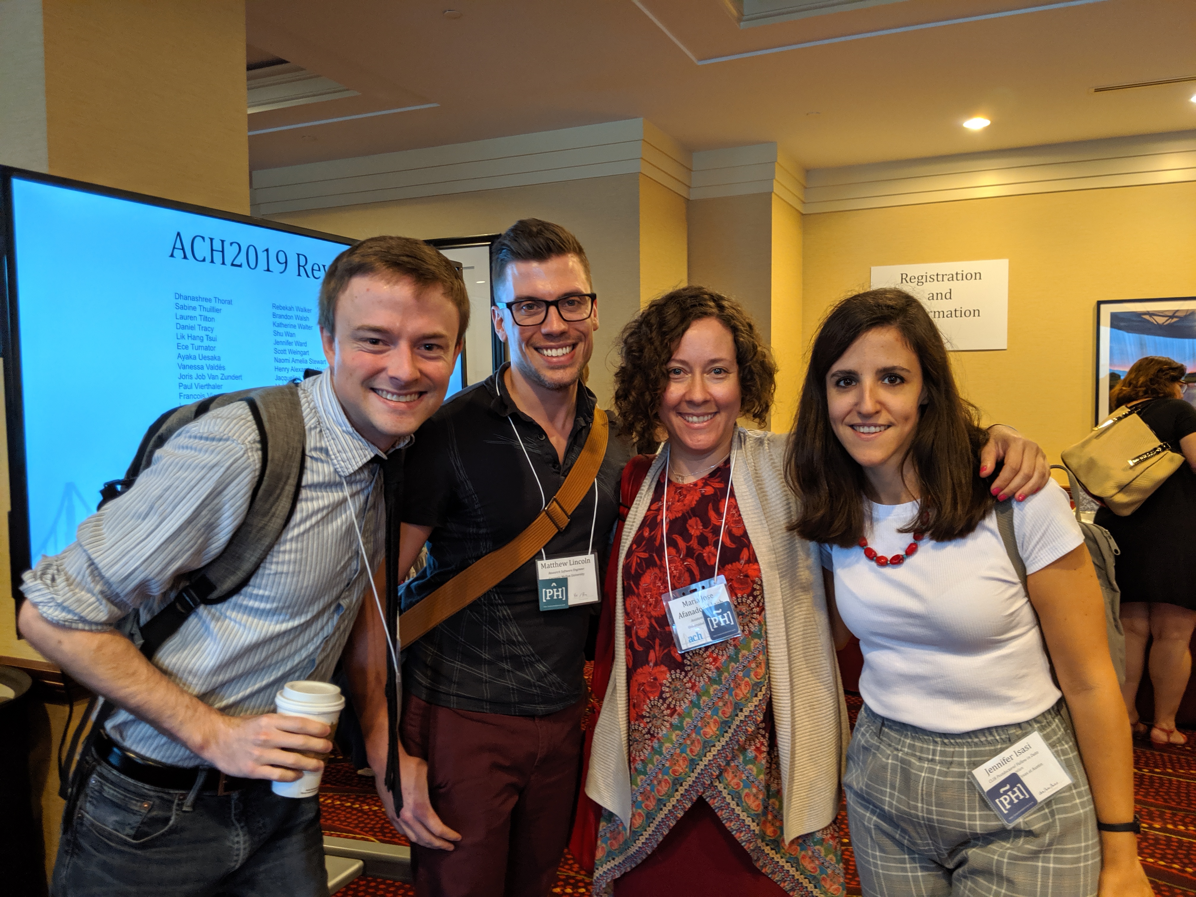 Una foto de Brandon Walsh, Matthew Lincoln, María José Afanador-Llach y Jennifer Isasi en ACH 2019.