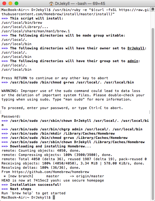 An example of inputting a command, followed by some text showing you what was happening while that command was processed (and sometimes asking you to do something, like enter your password), and finally the reappearance of the command prompt to let you know it’s okay to type something else