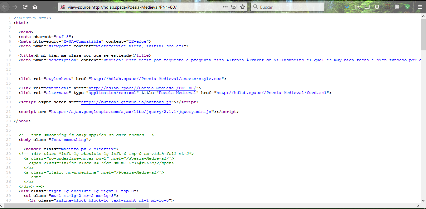 Código de la misma página de Jekyll pero en formato html, tal como puede verse en el explorador