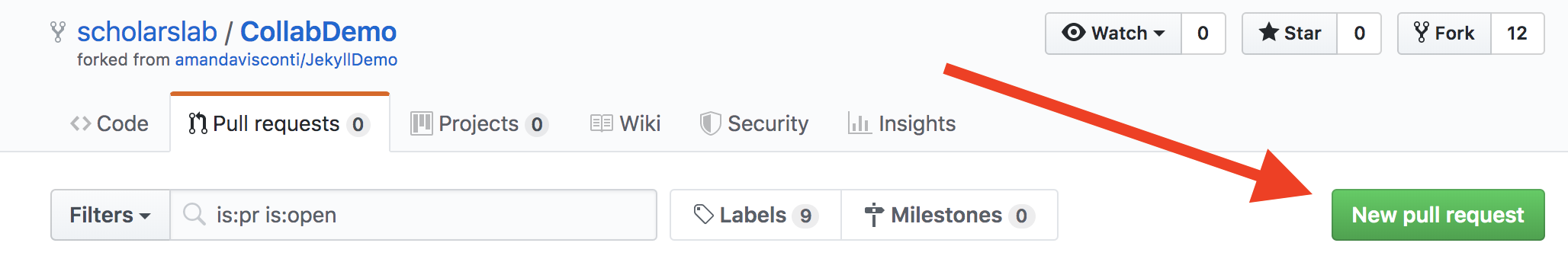 Screenshot of the 'New pull request' button