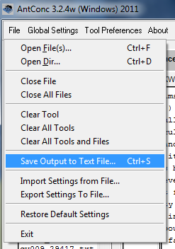 Opción *Save output as text file*.
