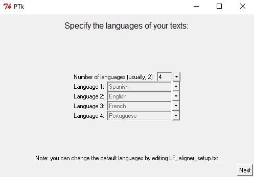 Interfaz de selección de lenguas con la configuración deseada