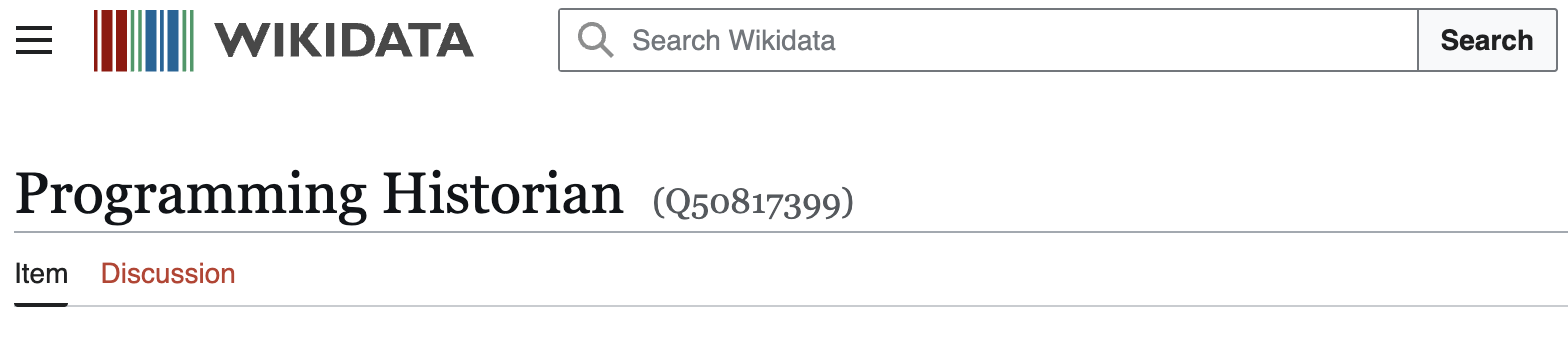 Item for the journal ‘Programming Historian’ with its label and Q identifier.