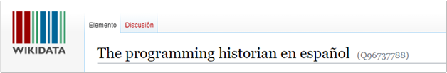 Elemento para la revista 'The Programming Historian en español' con su etiqueta e identificador Q