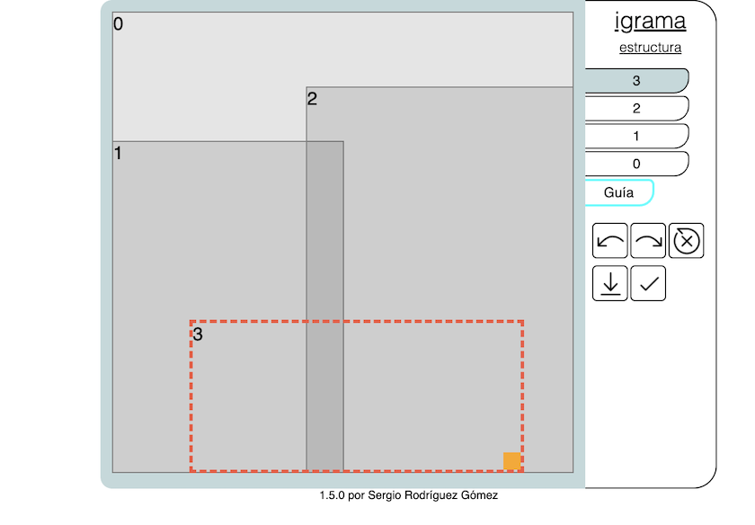 Una captura de pantalla de la interfaz de la sección de estructura igrama: una pantalla en la que se pueden seleccionar areas dentro de un recuadro vacío