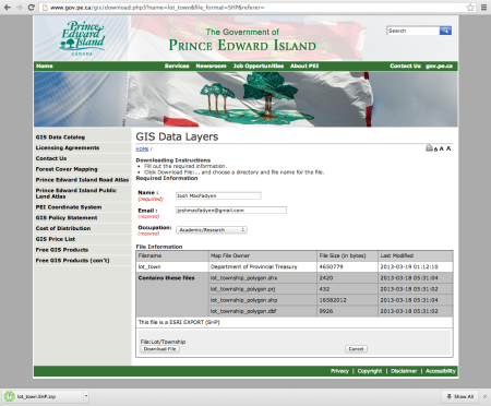 Imagem da página com informação SIG no website Prince Edward Island