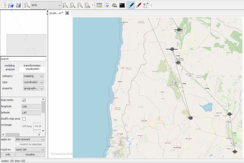 Visualización del itinerario sobre el mapa en Visone