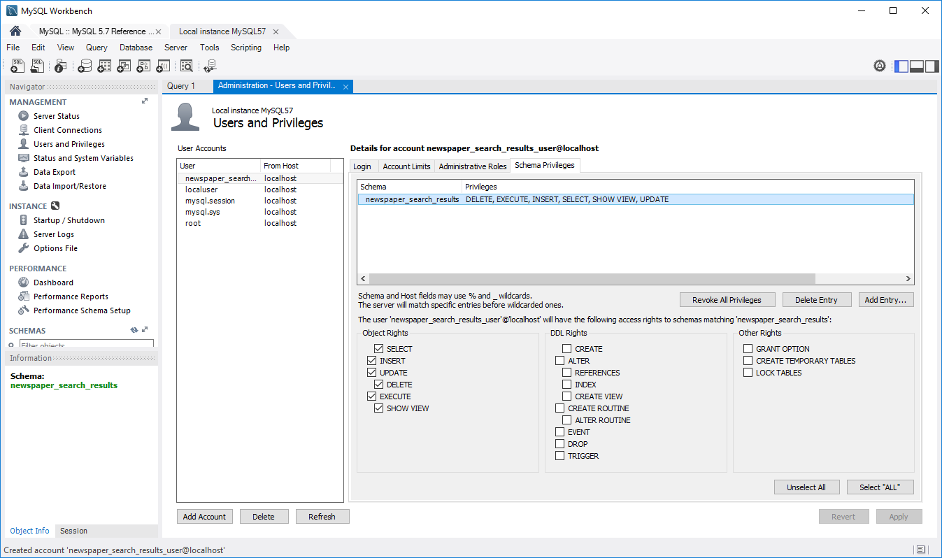 Результат user. MYSQL 8 Managing an existing profile.