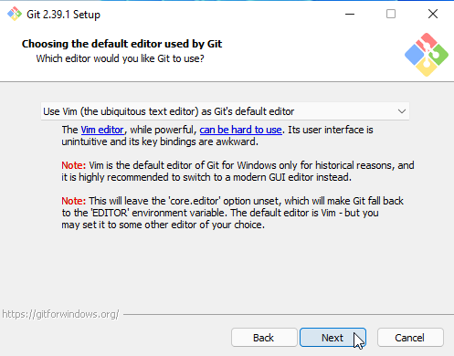 Captura de tela da instalação no Windows mostrando a seleção de editores de texto.