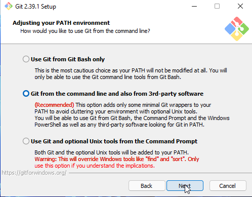 Captura de tela da instalação no Windows mostrando como incluir no PATH.
