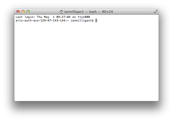 Figure 3. A blank terminal screen on our OS X workstation