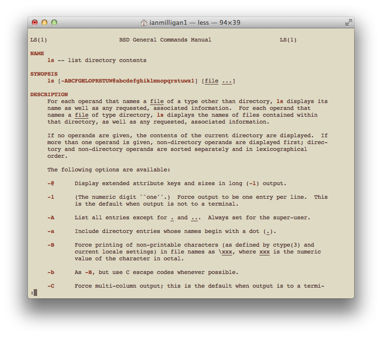 Figure 5. The Manual page for the LS command