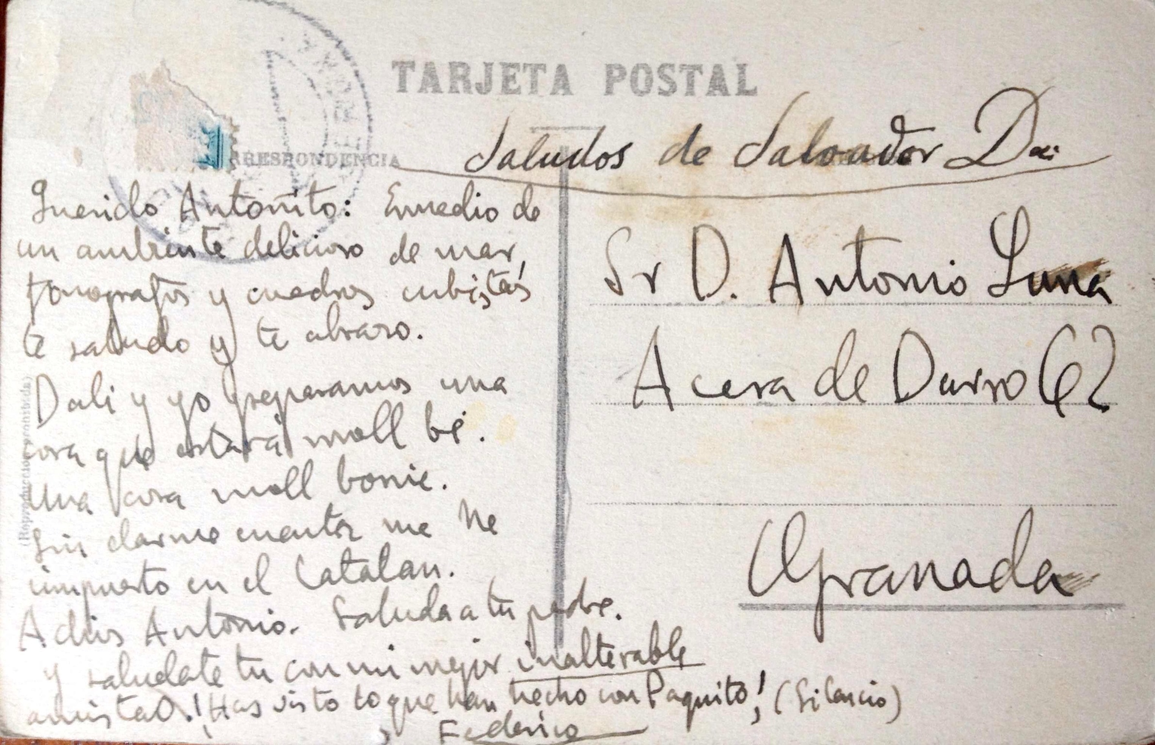 Postal de Federico García Lorca