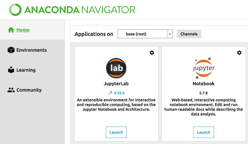 Imagem com captura de tela do interface do Anaconda Navigator