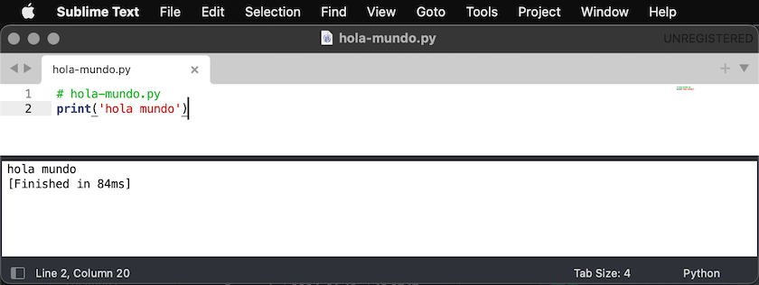 'Hola Mundo' en Python en una Mac, con Sublime Text