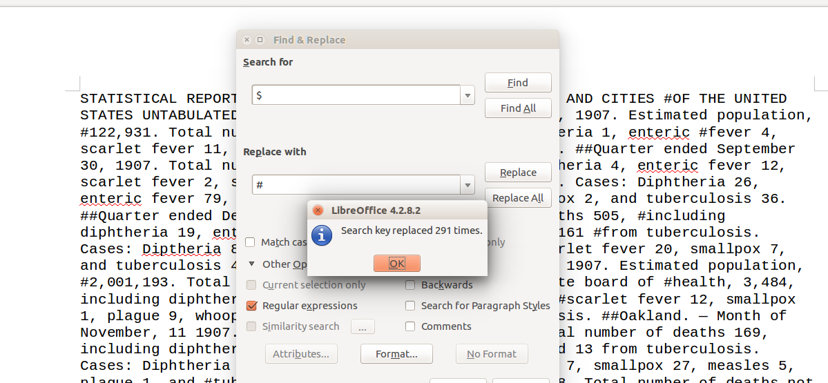 Figure 3: L'onglet « Autres options » dans la fenêtre Rechercher & remplacer d'Open Office