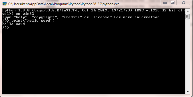 La console Python sous Windows